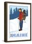 Snow Hiker, Greenville, Maine-Lantern Press-Framed Art Print