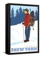 Snow Hiker, Ithaca, New York-Lantern Press-Framed Stretched Canvas