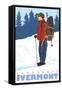 Snow Hiker, Landgrove, Vermont-Lantern Press-Framed Stretched Canvas