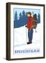 Snow Hiker, Manistee, Michigan-Lantern Press-Framed Art Print