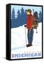 Snow Hiker, Munising, Michigan-Lantern Press-Framed Stretched Canvas