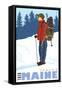 Snow Hiker, Sebago, Maine-Lantern Press-Framed Stretched Canvas