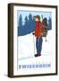 Snow Hiker, Sparta, Wisconsin-Lantern Press-Framed Art Print