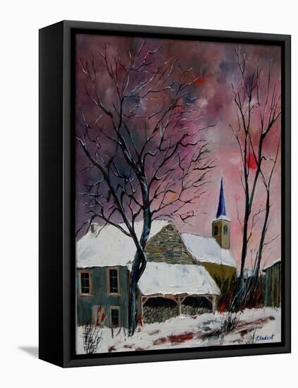 snow in sevry village ardennes-Pol Ledent-Framed Stretched Canvas