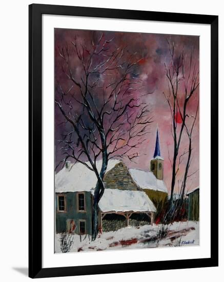 snow in sevry village ardennes-Pol Ledent-Framed Art Print