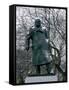 Snow is Seen on a Statue of the Late British Prime Minister Sir Winston Churchill-Matt Dunham-Framed Stretched Canvas
