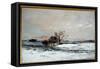 Snow Landscape in the Setting Sun. Painting by Charles Francois Daubigny (1817-1878), 1873. Barbizo-Charles Francois Daubigny-Framed Stretched Canvas