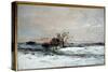 Snow Landscape in the Setting Sun. Painting by Charles Francois Daubigny (1817-1878), 1873. Barbizo-Charles Francois Daubigny-Stretched Canvas