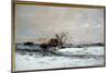 Snow Landscape in the Setting Sun. Painting by Charles Francois Daubigny (1817-1878), 1873. Barbizo-Charles Francois Daubigny-Mounted Giclee Print