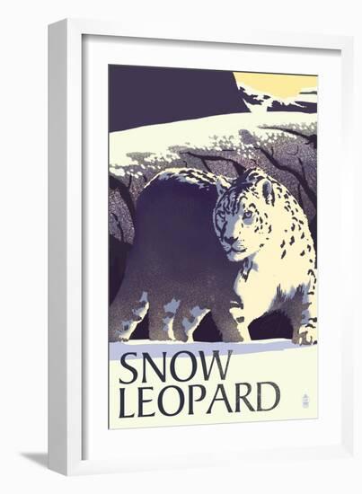 Snow Leopard - Lithograph Series-Lantern Press-Framed Art Print