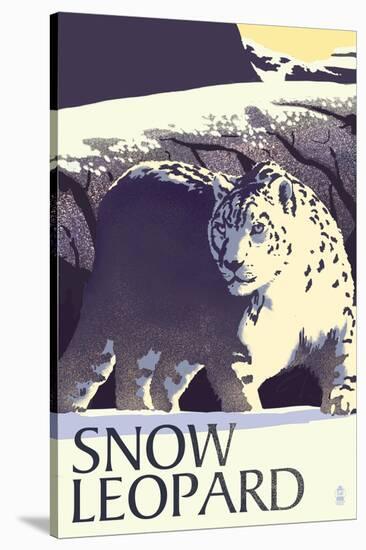 Snow Leopard - Lithograph Series-Lantern Press-Stretched Canvas