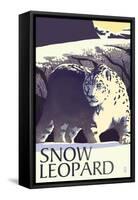 Snow Leopard - Lithograph Series-Lantern Press-Framed Stretched Canvas
