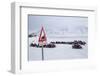 Snow Mobile Traffic Sign in Front of Snow Mobiles-Stephen Studd-Framed Photographic Print