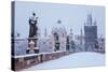 Snow Morning at Charles Bridge in Winter, Prague, Czech Republic-Nataliya Hora-Stretched Canvas