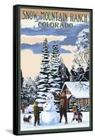 Snow Mountain Ranch, Colorado - Snowman Scene-Lantern Press-Framed Stretched Canvas