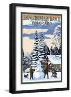 Snow Mountain Ranch, Colorado - Snowman Scene-Lantern Press-Framed Art Print