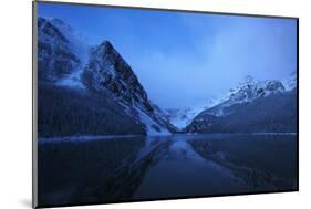 Snow on Lake Louise at Night, Very Early Morning Sunrise with the Mountains Reflecting in the Lake-sammyc-Mounted Photographic Print