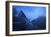 Snow on Lake Louise at Night, Very Early Morning Sunrise with the Mountains Reflecting in the Lake-sammyc-Framed Photographic Print