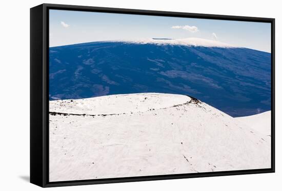 Snow on Mauna Kea, with Mauna Loa in the distance, Big Island, Hawaii-Mark A Johnson-Framed Stretched Canvas