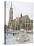 Snow on St. Stephen's Statue, Castle Hill Area, Budapest, Hungary-Christian Kober-Stretched Canvas