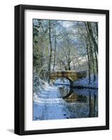 Snow on the Basingstoke Canal, Stacey's Bridge and Towpath, Winchfield, Hampshire, England, UK-Pearl Bucknall-Framed Photographic Print