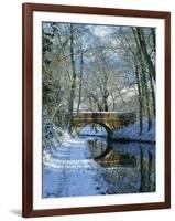 Snow on the Basingstoke Canal, Stacey's Bridge and Towpath, Winchfield, Hampshire, England, UK-Pearl Bucknall-Framed Photographic Print