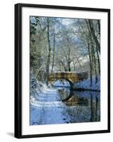 Snow on the Basingstoke Canal, Stacey's Bridge and Towpath, Winchfield, Hampshire, England, UK-Pearl Bucknall-Framed Photographic Print