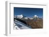 Snow on the Nyile La, a 4950m pass, and the peak of Jitchu Drake at 6714m in the distance, Bhutan,-Alex Treadway-Framed Photographic Print