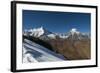 Snow on the Nyile La, a 4950m pass, and the peak of Jitchu Drake at 6714m in the distance, Bhutan,-Alex Treadway-Framed Photographic Print