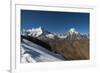 Snow on the Nyile La, a 4950m pass, and the peak of Jitchu Drake at 6714m in the distance, Bhutan,-Alex Treadway-Framed Photographic Print