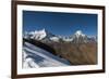 Snow on the Nyile La, a 4950m pass, and the peak of Jitchu Drake at 6714m in the distance, Bhutan,-Alex Treadway-Framed Photographic Print