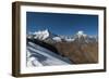 Snow on the Nyile La, a 4950m pass, and the peak of Jitchu Drake at 6714m in the distance, Bhutan,-Alex Treadway-Framed Photographic Print