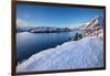 Snow over shore and mountains in winter, Lofoten Islands-Christophe Courteau-Framed Photographic Print