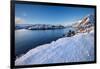 Snow over shore and mountains in winter, Lofoten Islands-Christophe Courteau-Framed Photographic Print