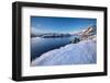 Snow over shore and mountains in winter, Lofoten Islands-Christophe Courteau-Framed Photographic Print