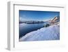 Snow over shore and mountains in winter, Lofoten Islands-Christophe Courteau-Framed Photographic Print