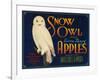 Snow Owl Apple Label - Yakima, WA-Lantern Press-Framed Art Print