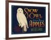 Snow Owl Apple Label - Yakima, WA-Lantern Press-Framed Art Print