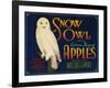Snow Owl Apple Label - Yakima, WA-Lantern Press-Framed Art Print