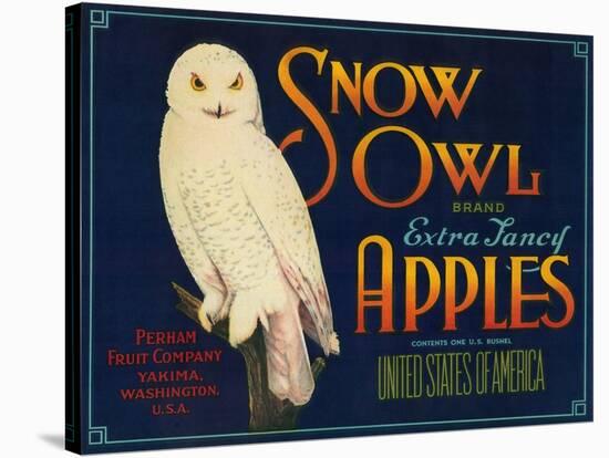 Snow Owl Apple Label - Yakima, WA-Lantern Press-Stretched Canvas