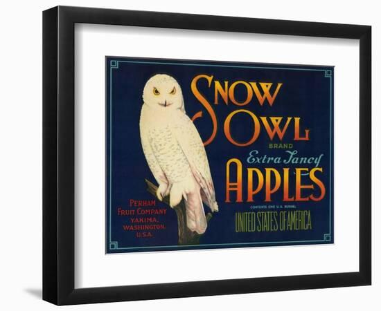 Snow Owl Apple Label - Yakima, WA-Lantern Press-Framed Art Print