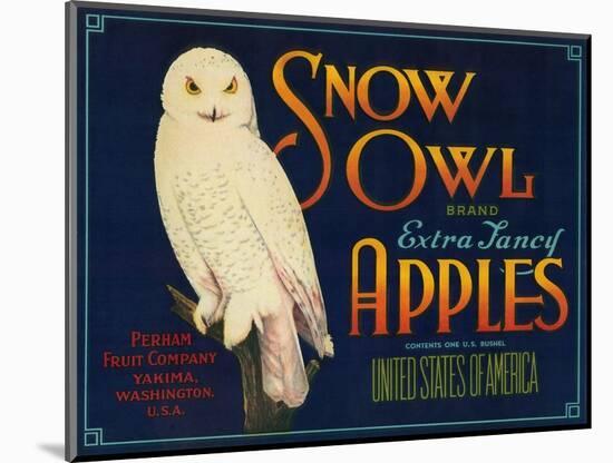 Snow Owl Apple Label - Yakima, WA-Lantern Press-Mounted Art Print
