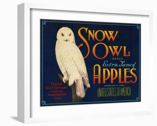 Snow Owl Apple Label - Yakima, WA-Lantern Press-Framed Art Print