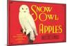 Snow Owl Apple Label-null-Mounted Art Print