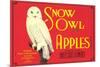 Snow Owl Apple Label-null-Mounted Art Print