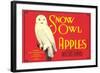 Snow Owl Apple Label-null-Framed Art Print