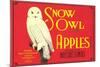 Snow Owl Apple Label-null-Mounted Art Print