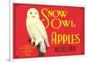 Snow Owl Apple Label-null-Framed Art Print