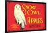 Snow Owl Apple Label-null-Framed Art Print