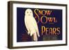 Snow Owl Pear Label-null-Framed Art Print